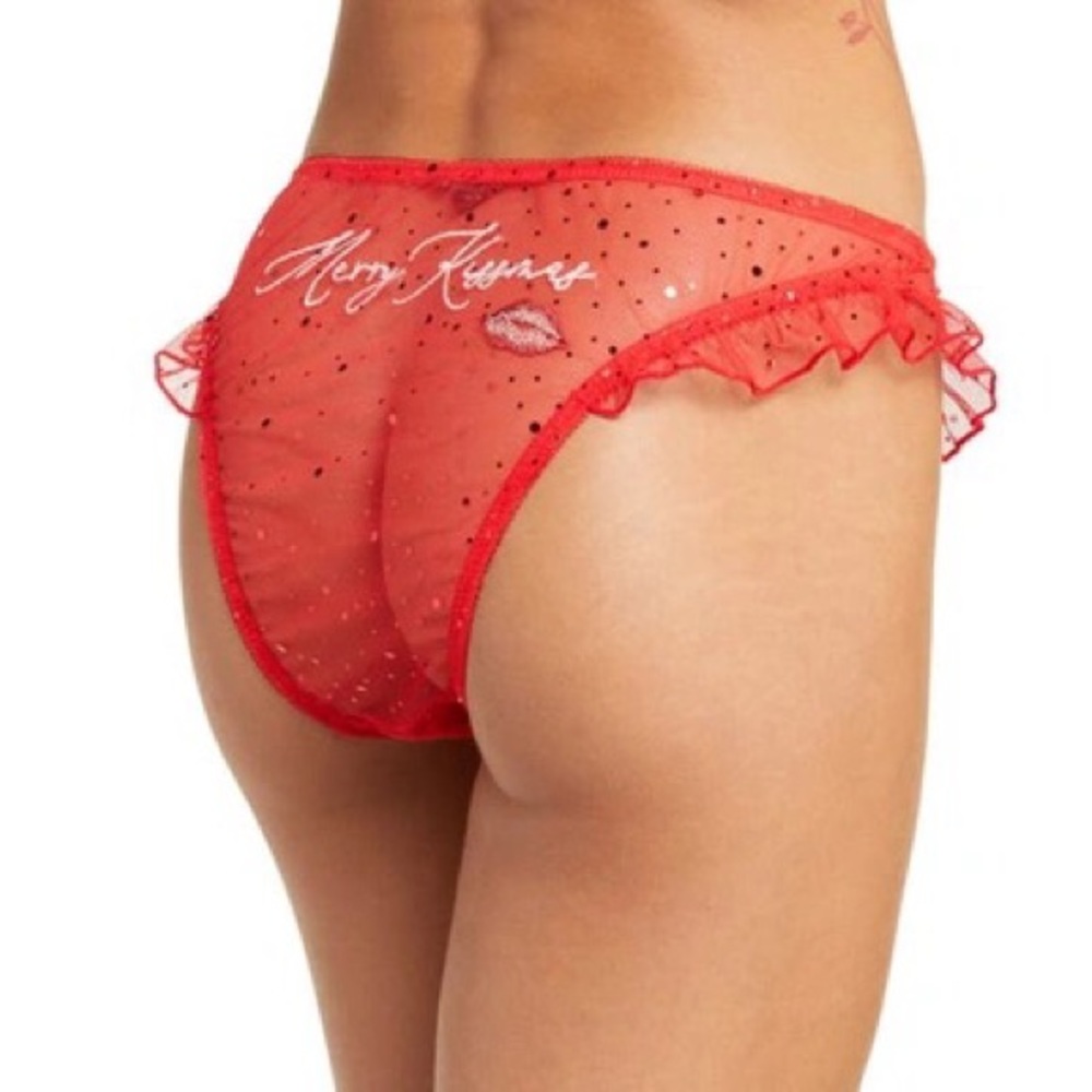 ANN SUMMERS MERRY KISSMAS RED SPARKLE PANTY SIZE XS NWOT